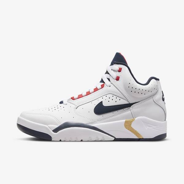 Nike Air Flight Lite Mid Muške Tenisice Bijele Crvene Metalne Zlatne Tamnoplave | NK934DMC