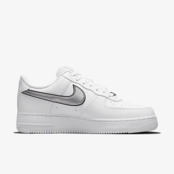 Nike Air Force 1 07 Essential Ženske Tenisice Bijele Crne Metalne Srebrne | NK134FPM