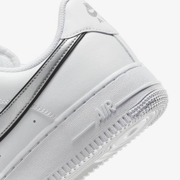 Nike Air Force 1 07 Essential Ženske Tenisice Bijele Crne Metalne Srebrne | NK134FPM