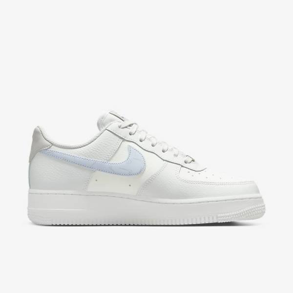 Nike Air Force 1 07 Ženske Tenisice Bijele Metalne Srebrne Svijetlo Plave | NK369JIU