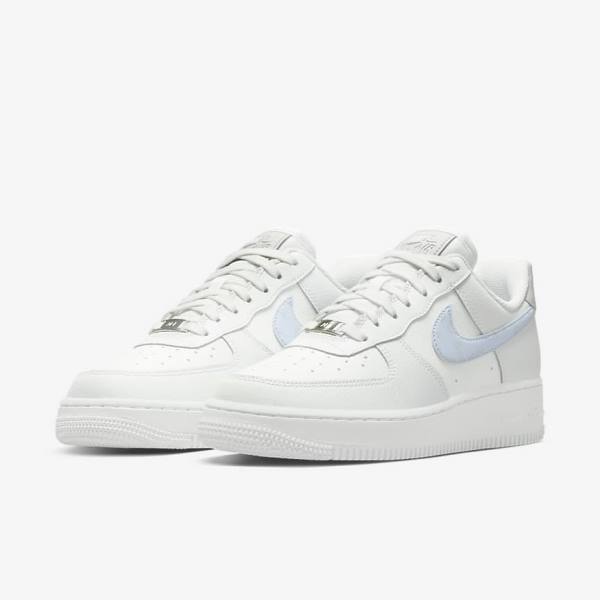 Nike Air Force 1 07 Ženske Tenisice Bijele Metalne Srebrne Svijetlo Plave | NK369JIU