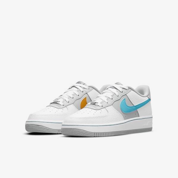 Nike Air Force 1 EMB Older Dječje Tenisice Bijele Sive Tirkizne Plave | NK935GDL