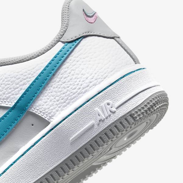 Nike Air Force 1 EMB Older Dječje Tenisice Bijele Sive Tirkizne Plave | NK935GDL