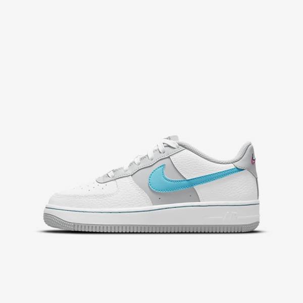 Nike Air Force 1 EMB Older Dječje Tenisice Bijele Sive Tirkizne Plave | NK935GDL