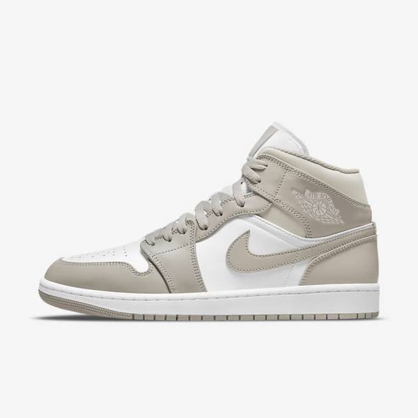 Nike Air Jordan 1 Mid Muške Jordan Tenisice Sive Bijele Svijetlo Bež | NK651CUE