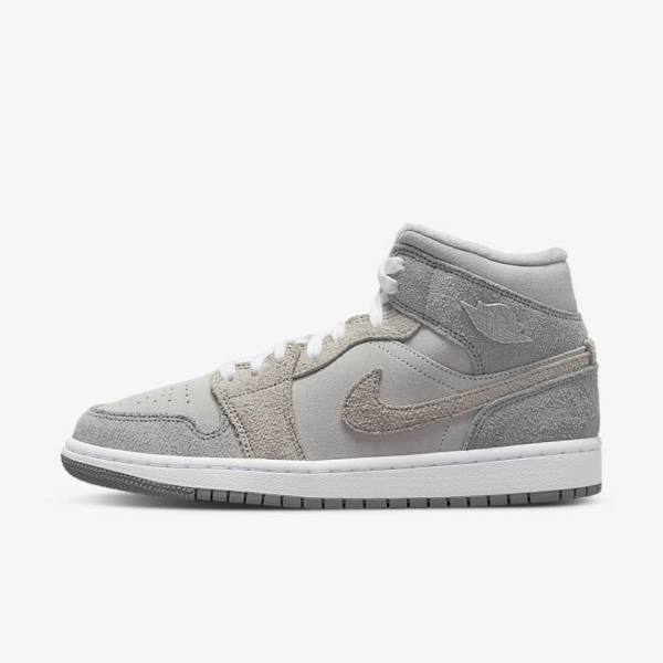 Nike Air Jordan 1 Mid SE Ženske Tenisice Sive Bijele Sive | NK631TSG