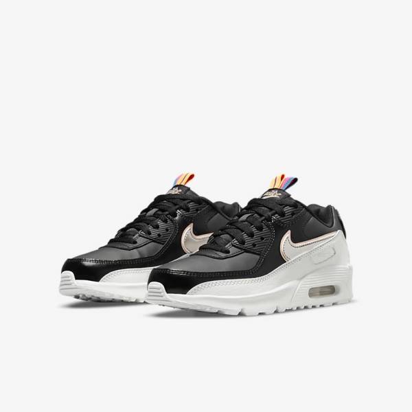 Nike Air Max 90 LTR SE Older Dječje Tenisice Crne Bijele Metalne Plave Sive | NK591DCM