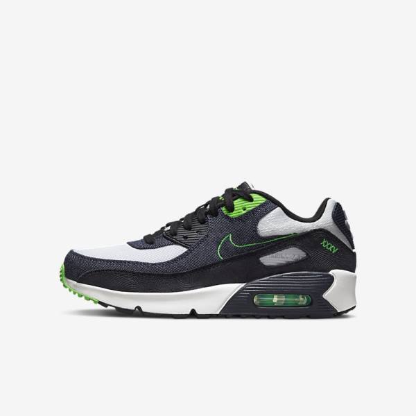 Nike Air Max 90 LTR SE Older Dječje Tenisice Crne Zelene Bijele Obsidijanske | NK684KNX