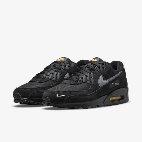 Nike Air Max 90 Muške Tenisice Crne Žute Metalne Sive | NK582RAS