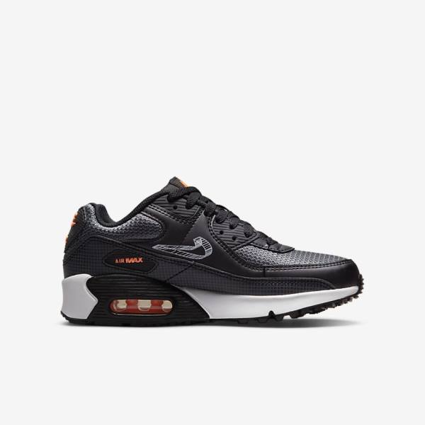 Nike Air Max 90 Older Dječje Tenisice Crne Narančaste Sive Bijele | NK105QJL