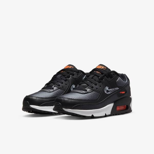 Nike Air Max 90 Older Dječje Tenisice Crne Narančaste Sive Bijele | NK105QJL