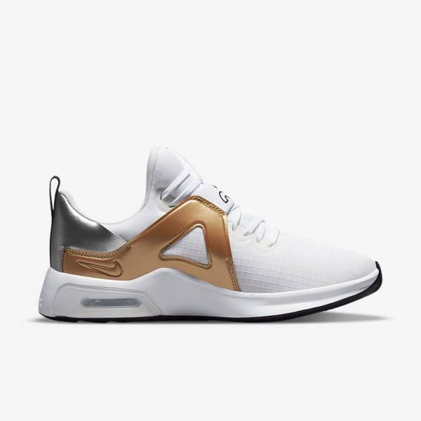 Nike Air Max Bella TR 5 Ženske Tenisice Za Trening Bijele Metalne Srebrne Metalne Zlatne Crne | NK307ZCJ