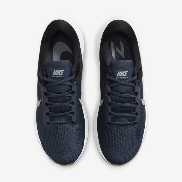 Nike Air Zoom Structure 24 Road Muške Tenisice Za Trčanje Plave Crne Tamno Obsidijanske Sive | NK568UEP