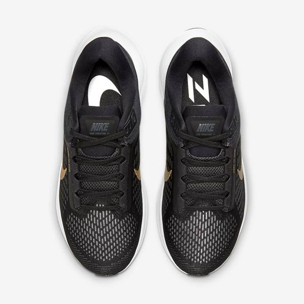 Nike Air Zoom Structure 24 Road Ženske Tenisice Za Trčanje Crne Tamno Sive Metalne Zlatne | NK307VSY