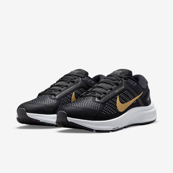 Nike Air Zoom Structure 24 Road Ženske Tenisice Za Trčanje Crne Tamno Sive Metalne Zlatne | NK307VSY