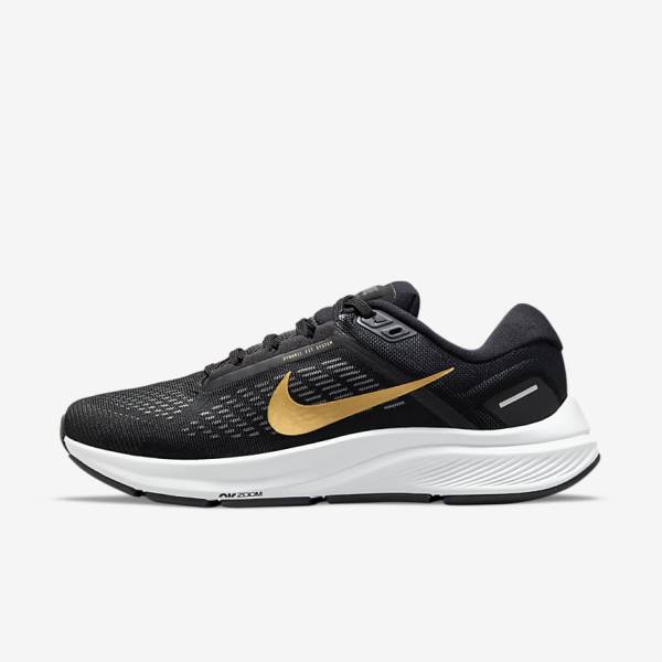 Nike Air Zoom Structure 24 Road Ženske Tenisice Za Trčanje Crne Tamno Sive Metalne Zlatne | NK307VSY