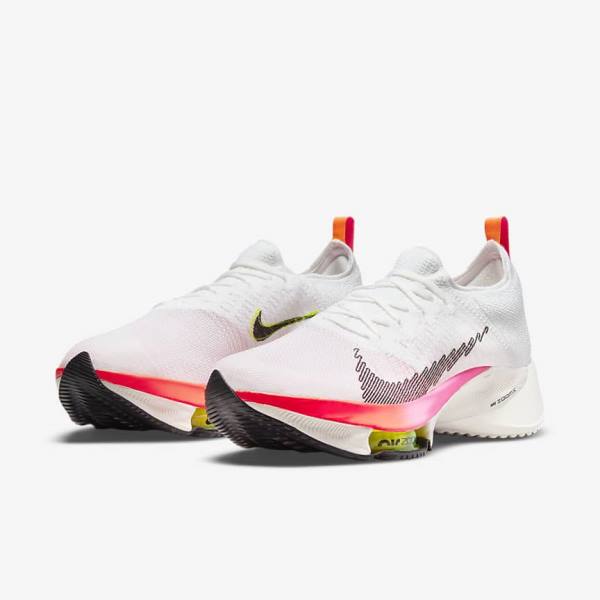 Nike Air Zoom Tempo NEXT% Flyknit Road Muške Tenisice Za Trčanje Bijele Koraljne Roze Crne | NK284HML