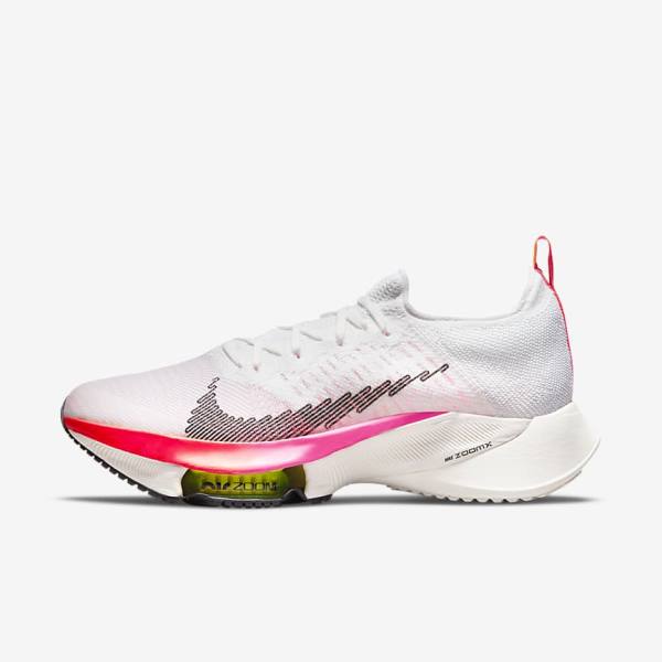 Nike Air Zoom Tempo NEXT% Flyknit Road Muške Tenisice Za Trčanje Bijele Koraljne Roze Crne | NK284HML