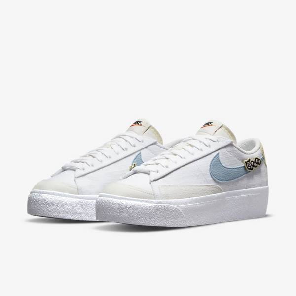 Nike Blazer Low Platform Next Nature Ženske Tenisice Bijele Roze Bijele Plave | NK142GAM