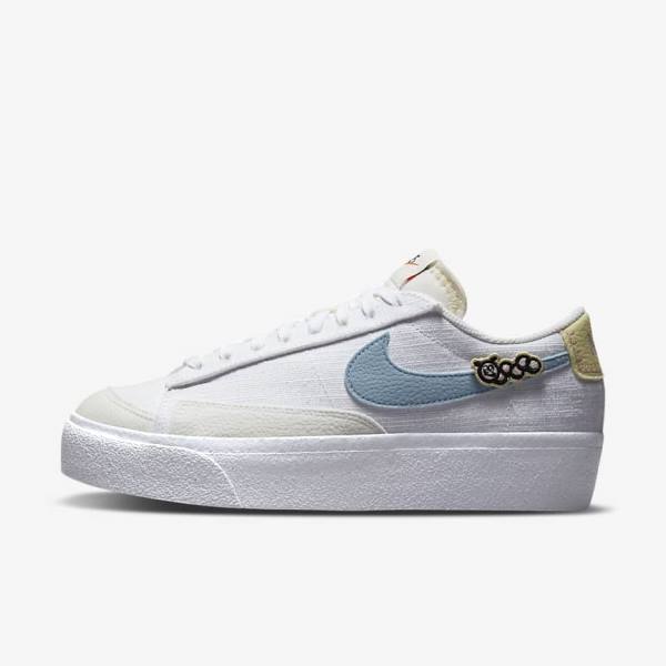 Nike Blazer Low Platform Next Nature Ženske Tenisice Bijele Roze Bijele Plave | NK142GAM