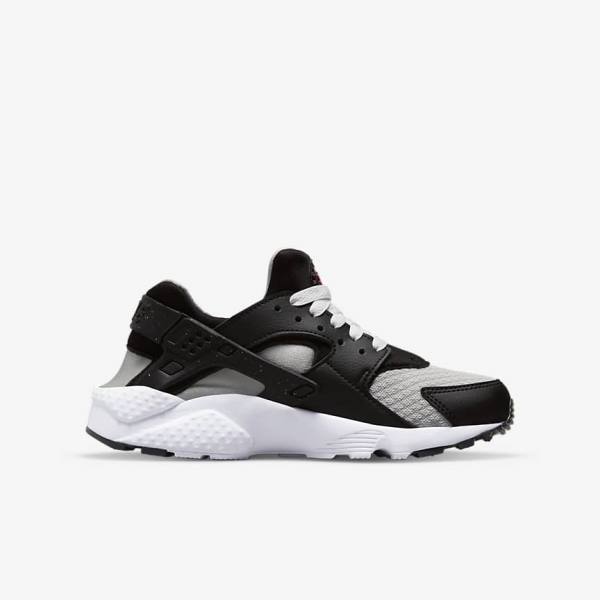 Nike Huarache Run Older Dječje Tenisice Za Trčanje Crne Sive Bijele Crvene | NK980AFS