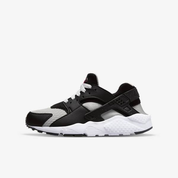 Nike Huarache Run Older Dječje Tenisice Za Trčanje Crne Sive Bijele Crvene | NK980AFS