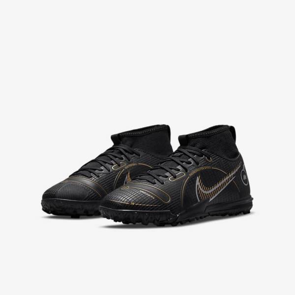 Nike Jr. Mercurial Superfly 8 Academy TF Older Turf Dječje Tenisice Za Nogomet Crne Metalne Srebrne Sive Metalne Zlatne | NK179JTX