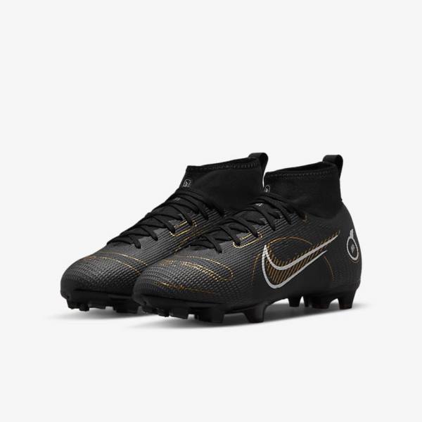 Nike Jr. Mercurial Superfly 8 Pro FG Younger and Older Firm-Grounds Dječje Tenisice Za Nogomet Crne Metalne Srebrne Sive Metalne Zlatne | NK864IBF