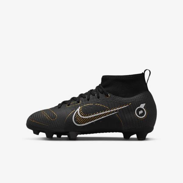 Nike Jr. Mercurial Superfly 8 Pro FG Younger and Older Firm-Grounds Dječje Tenisice Za Nogomet Crne Metalne Srebrne Sive Metalne Zlatne | NK864IBF