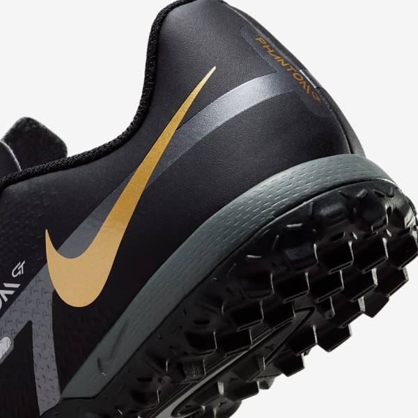 Nike Jr. Phantom GT2 Academy TF Older Turf Dječje Tenisice Za Nogomet Crne Metalne Zlatne Tamno Sive Metalne Tamno Sive | NK809CJH