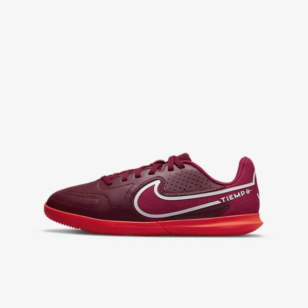 Nike Jr. Tiempo Legend 9 Club IC Older Indoor-Court Dječje Tenisice Za Nogomet Crvene Svijetlo Crvene | NK987XPG