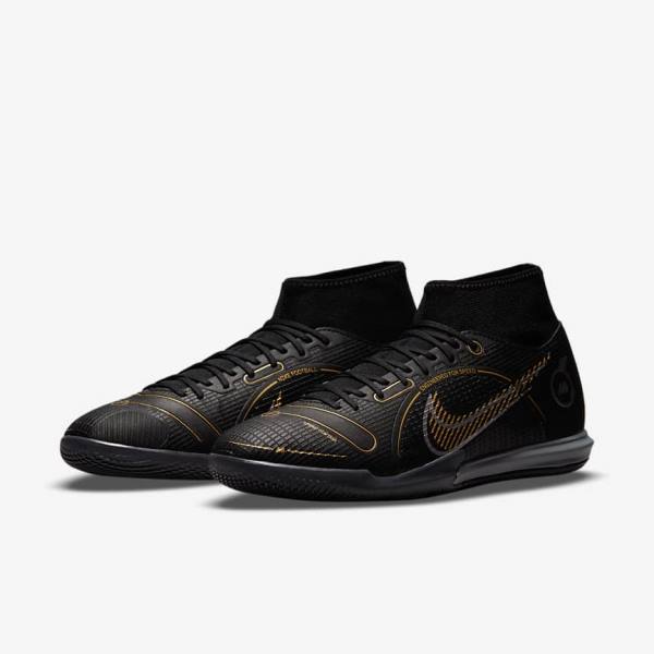 Nike Mercurial Superfly 8 Academy IC Indoor-Court Ženske Tenisice Za Nogomet Crne Metalne Srebrne Sive Metalne Zlatne | NK871FRZ