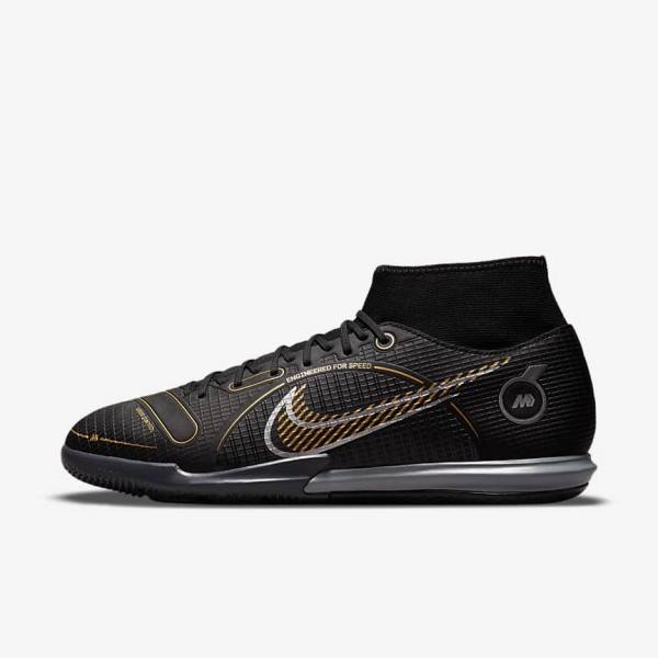 Nike Mercurial Superfly 8 Academy IC Indoor-Court Muške Tenisice Za Nogomet Crne Metalne Srebrne Sive Metalne Zlatne | NK976QSD