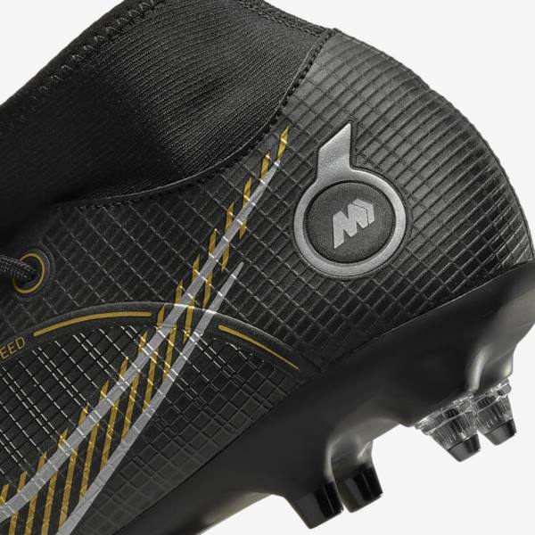 Nike Mercurial Superfly 8 Academy SG-PRO Anti-Clog Traction Soft-Grounds Ženske Tenisice Za Nogomet Crne Metalne Srebrne Sive Metalne Zlatne | NK124TOS