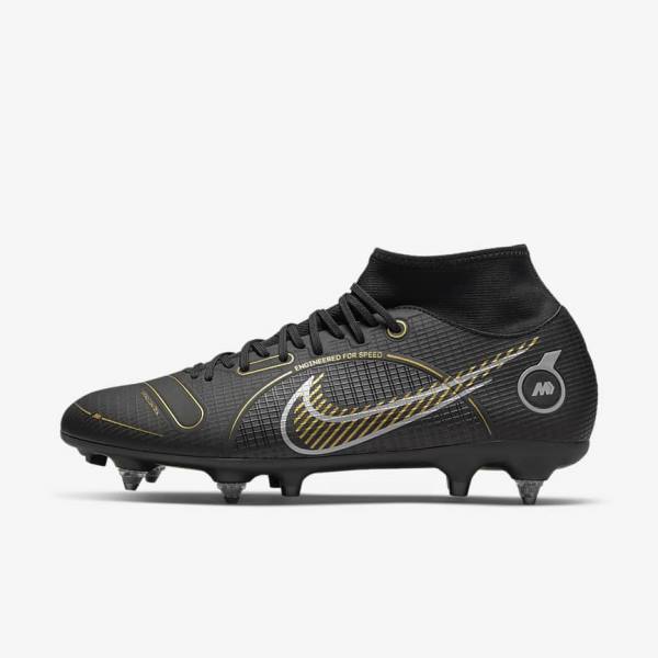 Nike Mercurial Superfly 8 Academy SG-PRO Anti-Clog Traction Soft-Grounds Muške Tenisice Za Nogomet Crne Metalne Srebrne Sive Metalne Zlatne | NK723TXW