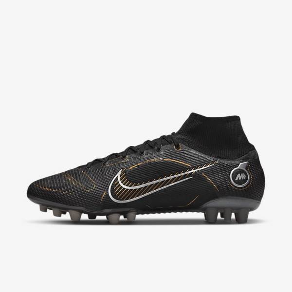 Nike Mercurial Superfly 8 Elite AG Artificial-Grasss Muške Tenisice Za Nogomet Crne Metalne Srebrne Sive Metalne Zlatne | NK641OSY