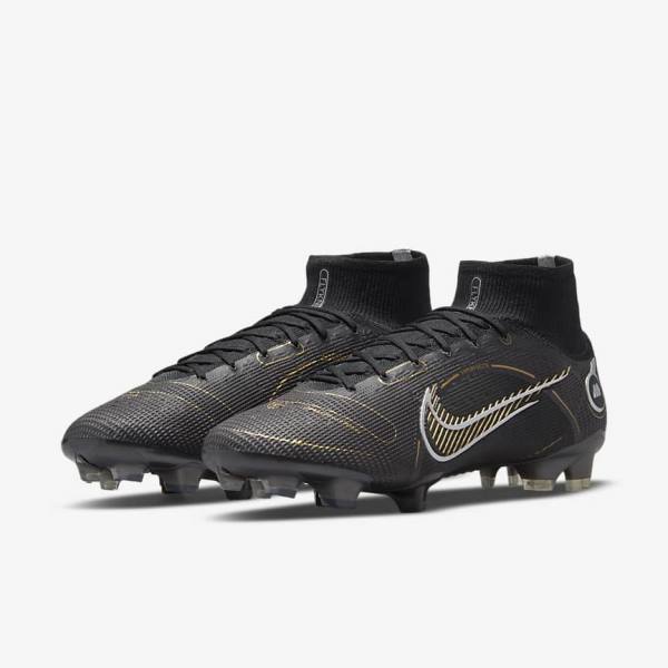 Nike Mercurial Superfly 8 Elite FG Firm-Grounds Ženske Tenisice Za Nogomet Crne Metalne Srebrne Sive Metalne Zlatne | NK093HSE