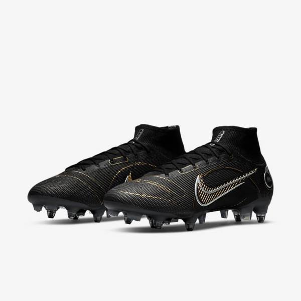 Nike Mercurial Superfly 8 Elite SG-PRO Anti-Clog Traction Soft-Ground Muške Tenisice Za Nogomet Crne Metalne Srebrne Sive Metalne Zlatne | NK295ENZ