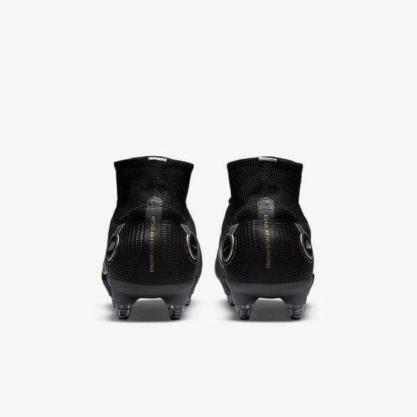 Nike Mercurial Superfly 8 Elite SG-PRO Anti-Clog Traction Soft-Ground Muške Tenisice Za Nogomet Crne Metalne Srebrne Sive Metalne Zlatne | NK295ENZ