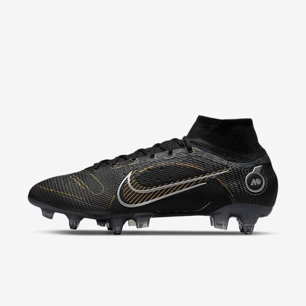 Nike Mercurial Superfly 8 Elite SG-PRO Anti-Clog Traction Soft-Ground Muške Tenisice Za Nogomet Crne Metalne Srebrne Sive Metalne Zlatne | NK295ENZ