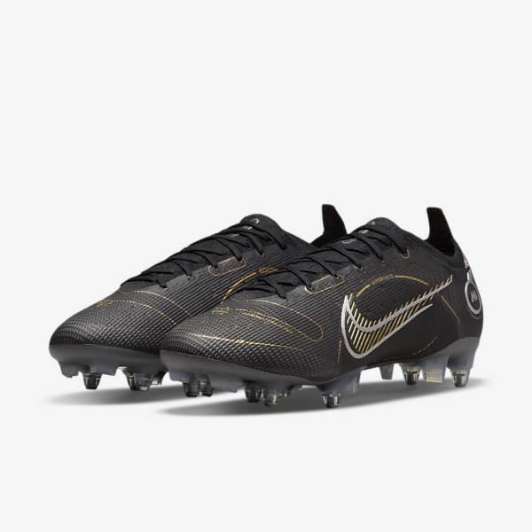 Nike Mercurial Vapor 14 Elite SG-PRO Anti-Clog Traction Soft-Grounds Ženske Tenisice Za Nogomet Crne Metalne Srebrne Sive Metalne Zlatne | NK360JLK