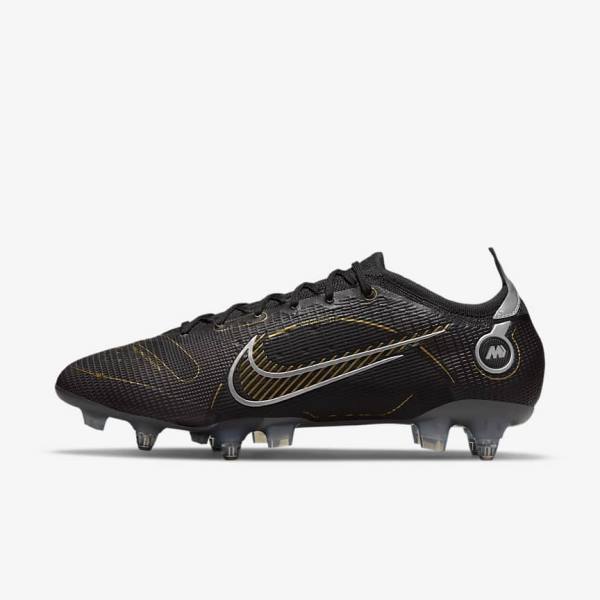 Nike Mercurial Vapor 14 Elite SG-PRO Anti-Clog Traction Soft-Grounds Muške Tenisice Za Nogomet Crne Metalne Srebrne Sive Metalne Zlatne | NK589FGE