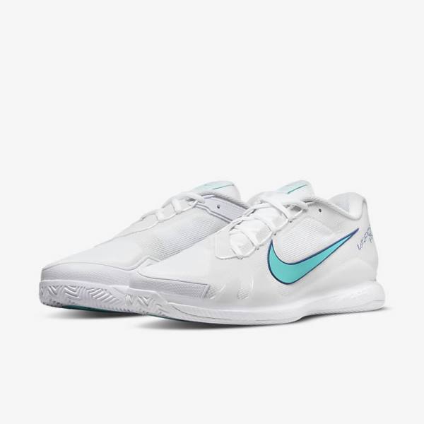 Nike NikeCourt Air Zoom Vapor Pro Clay Court Muške Tenisice Za Tenis Bijele Svijetlo Bež Kraljevska Plava Plave Tirkizne | NK816WNL