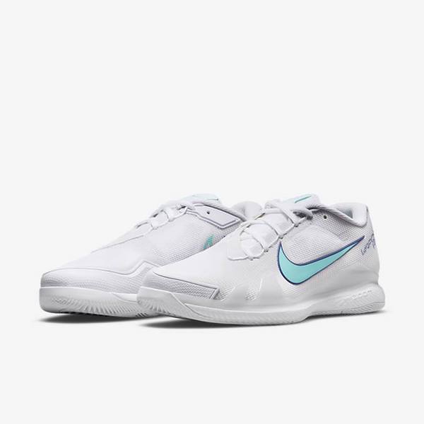 Nike NikeCourt Air Zoom Vapor Pro Hard-Court Muške Tenisice Za Tenis Bijele Svijetlo Bež Kraljevska Plava Plave Tirkizne | NK546HNA