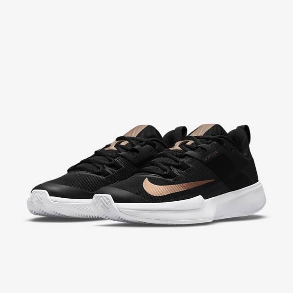 Nike NikeCourt Vapor Lite Clay-Court Ženske Tenisice Za Tenis Crne Bijele Metalne Crvene Smeđe | NK142ULF