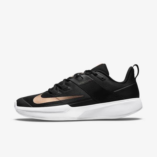 Nike NikeCourt Vapor Lite Clay-Court Ženske Tenisice Za Tenis Crne Bijele Metalne Crvene Smeđe | NK142ULF