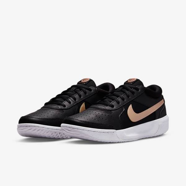 Nike NikeCourt Zoom Lite 3 Ženske Tenisice Za Tenis Crne Bijele Metalne Crvene Smeđe | NK485TDL