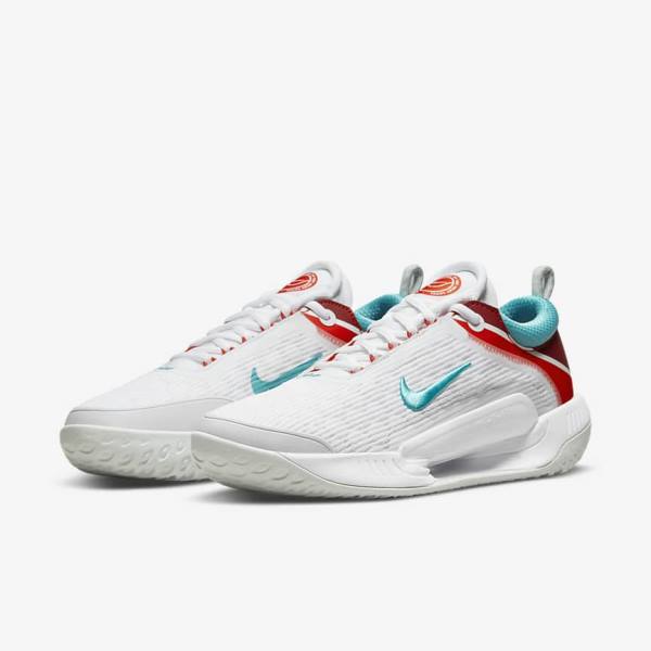 Nike NikeCourt Zoom NXT Hard Court Muške Tenisice Za Tenis Bijele Svijetlo Srebrne Crvene Tirkizne | NK683NHK