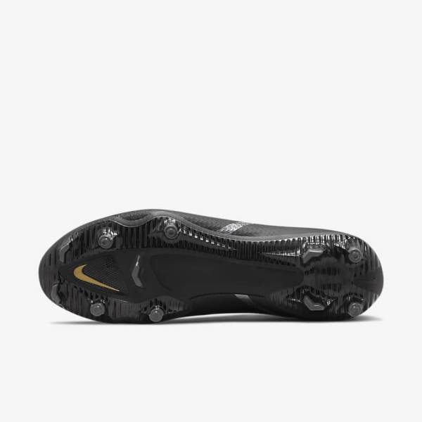 Nike Phantom GT2 Academy Dynamic Fit MG Multi-Ground Muške Tenisice Za Nogomet Crne Metalne Zlatne Tamno Sive Metalne Tamno Sive | NK976UIW