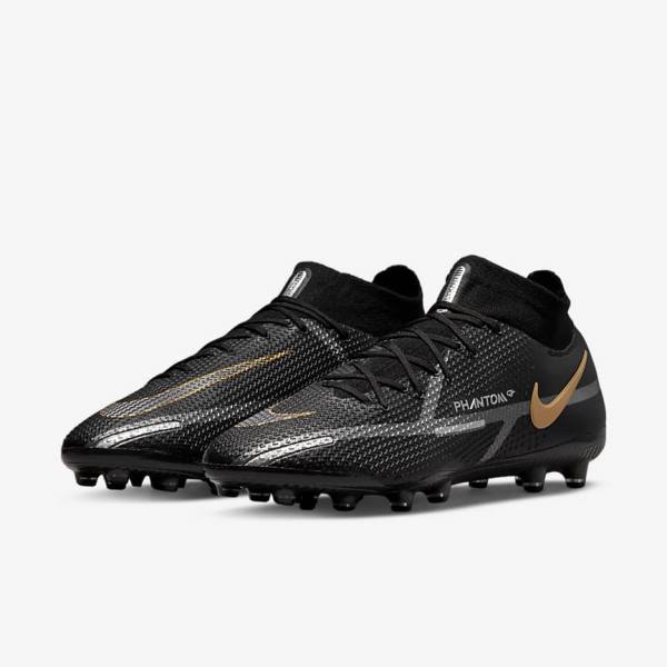 Nike Phantom GT2 Dynamic Fit Elite AG-Pro Artificial-Grass Muške Tenisice Za Nogomet Crne Metalne Zlatne Metalne Srebrne Metalne Tamno Sive | NK308GTL